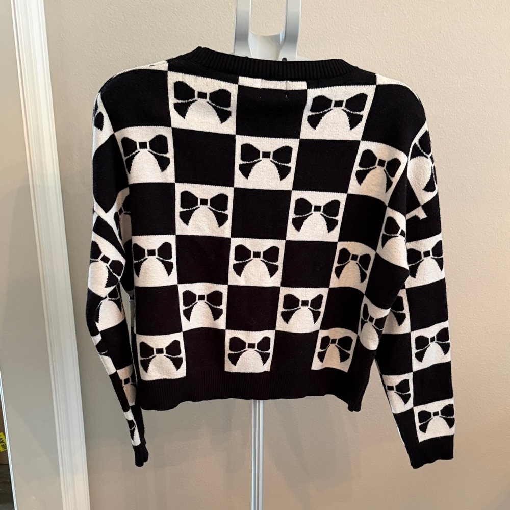 Anthropologie Luna Ivy Black and White Bow Pattern Sweater - Picture 3 of 3